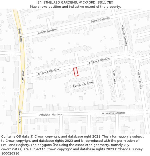 24, ETHELRED GARDENS, WICKFORD, SS11 7EX: Location map and indicative extent of plot