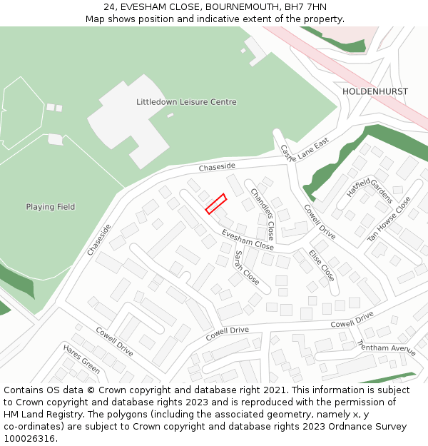24, EVESHAM CLOSE, BOURNEMOUTH, BH7 7HN: Location map and indicative extent of plot