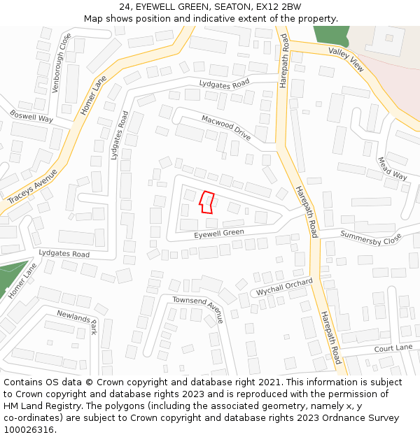 24, EYEWELL GREEN, SEATON, EX12 2BW: Location map and indicative extent of plot