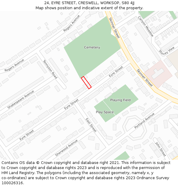 24, EYRE STREET, CRESWELL, WORKSOP, S80 4JJ: Location map and indicative extent of plot