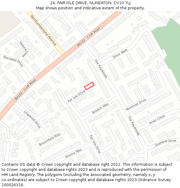 24, FAIR ISLE DRIVE, NUNEATON, CV10 7LJ: Location map and indicative extent of plot