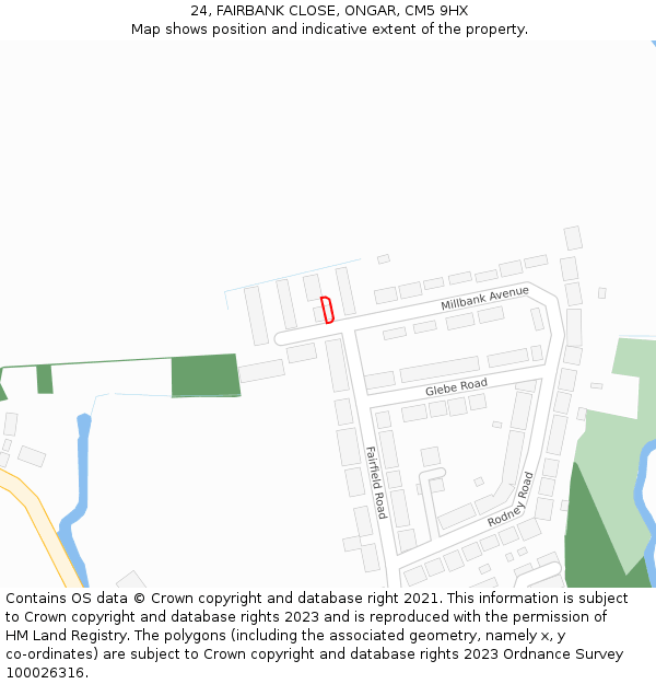 24, FAIRBANK CLOSE, ONGAR, CM5 9HX: Location map and indicative extent of plot