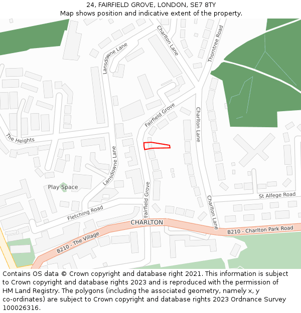24, FAIRFIELD GROVE, LONDON, SE7 8TY: Location map and indicative extent of plot