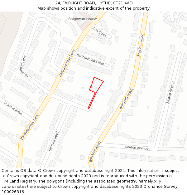 24, FAIRLIGHT ROAD, HYTHE, CT21 4AD: Location map and indicative extent of plot