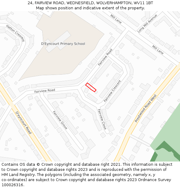 24, FAIRVIEW ROAD, WEDNESFIELD, WOLVERHAMPTON, WV11 1BT: Location map and indicative extent of plot