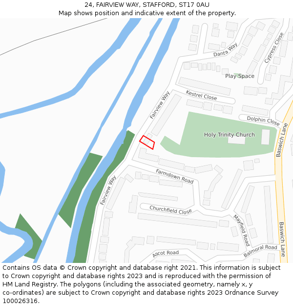 24, FAIRVIEW WAY, STAFFORD, ST17 0AU: Location map and indicative extent of plot