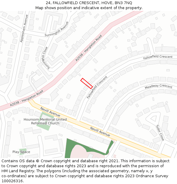24, FALLOWFIELD CRESCENT, HOVE, BN3 7NQ: Location map and indicative extent of plot