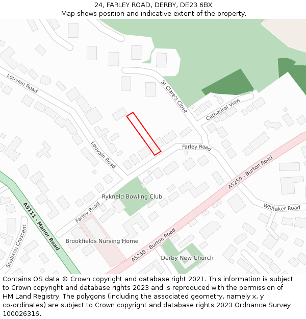 24, FARLEY ROAD, DERBY, DE23 6BX: Location map and indicative extent of plot