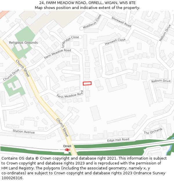 24, FARM MEADOW ROAD, ORRELL, WIGAN, WN5 8TE: Location map and indicative extent of plot