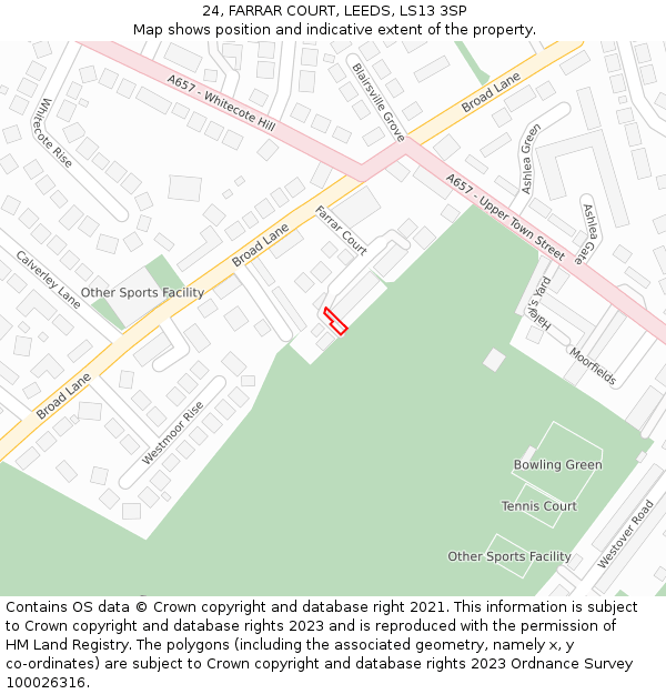 24, FARRAR COURT, LEEDS, LS13 3SP: Location map and indicative extent of plot