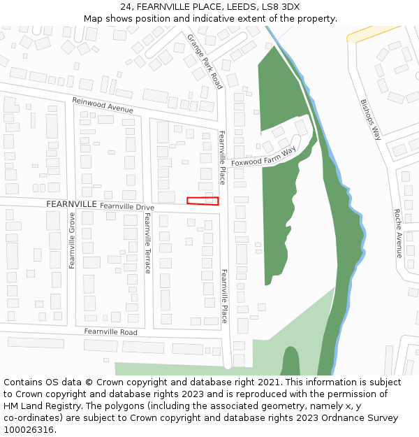 24, FEARNVILLE PLACE, LEEDS, LS8 3DX: Location map and indicative extent of plot