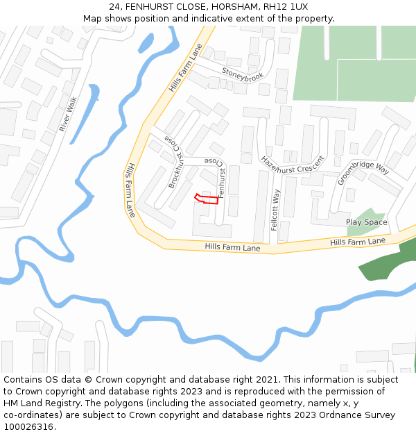 24, FENHURST CLOSE, HORSHAM, RH12 1UX: Location map and indicative extent of plot