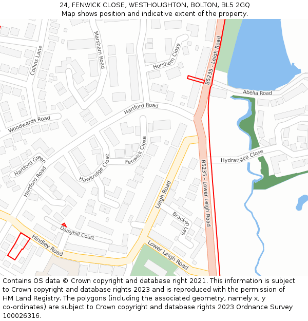 24, FENWICK CLOSE, WESTHOUGHTON, BOLTON, BL5 2GQ: Location map and indicative extent of plot