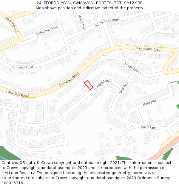 24, FFORDD AFAN, CWMAVON, PORT TALBOT, SA12 9BR: Location map and indicative extent of plot