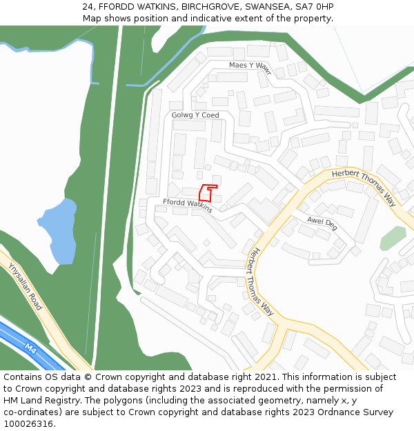 24, FFORDD WATKINS, BIRCHGROVE, SWANSEA, SA7 0HP: Location map and indicative extent of plot