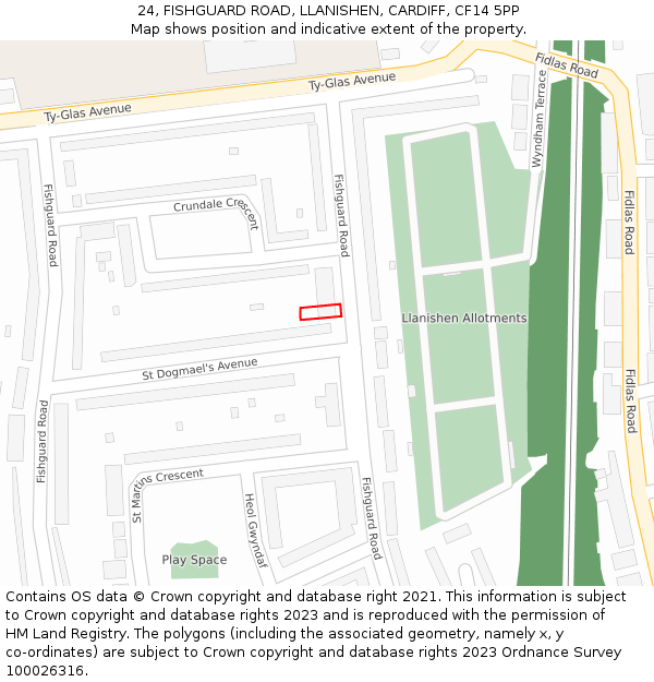 24, FISHGUARD ROAD, LLANISHEN, CARDIFF, CF14 5PP: Location map and indicative extent of plot