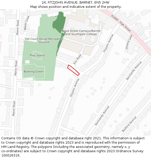 24, FITZJOHN AVENUE, BARNET, EN5 2HW: Location map and indicative extent of plot