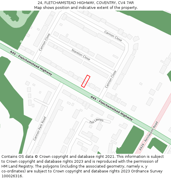 24, FLETCHAMSTEAD HIGHWAY, COVENTRY, CV4 7AR: Location map and indicative extent of plot