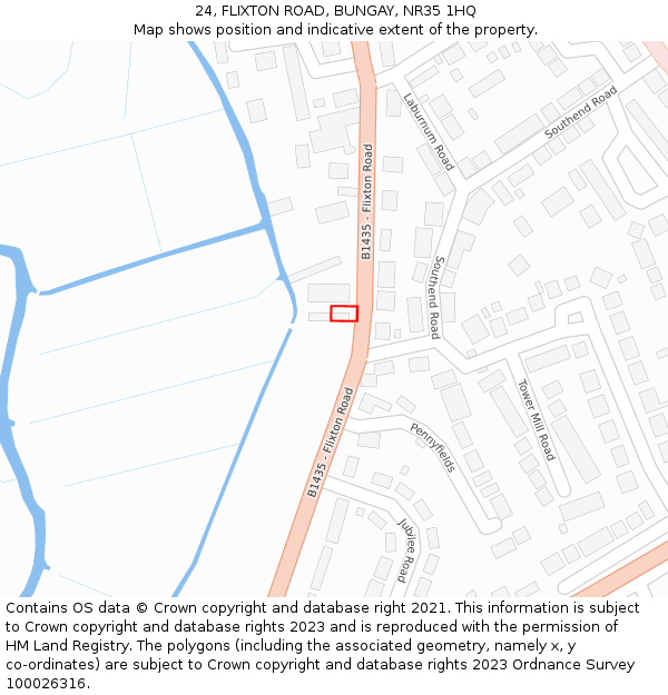 24, FLIXTON ROAD, BUNGAY, NR35 1HQ: Location map and indicative extent of plot