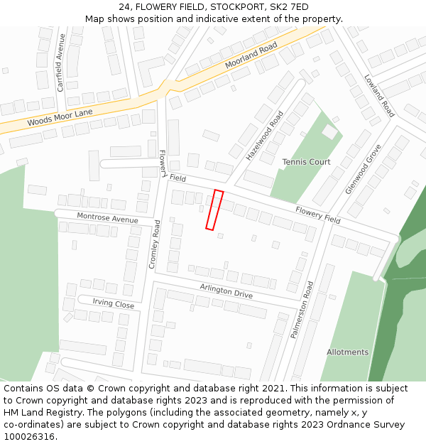 24, FLOWERY FIELD, STOCKPORT, SK2 7ED: Location map and indicative extent of plot