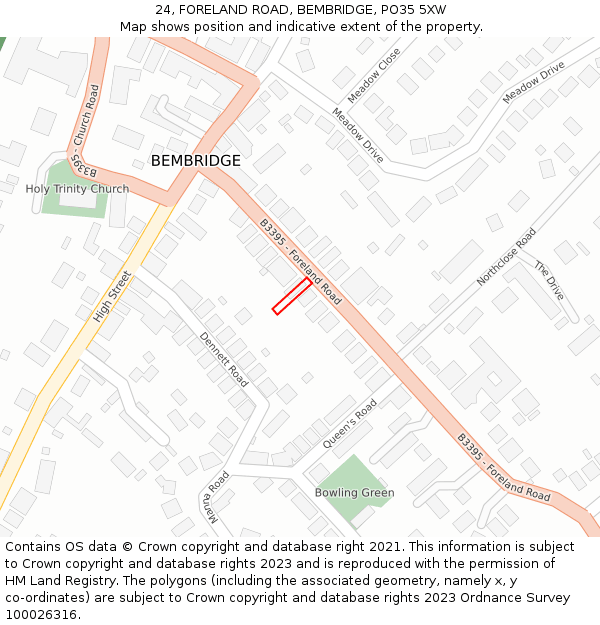 24, FORELAND ROAD, BEMBRIDGE, PO35 5XW: Location map and indicative extent of plot