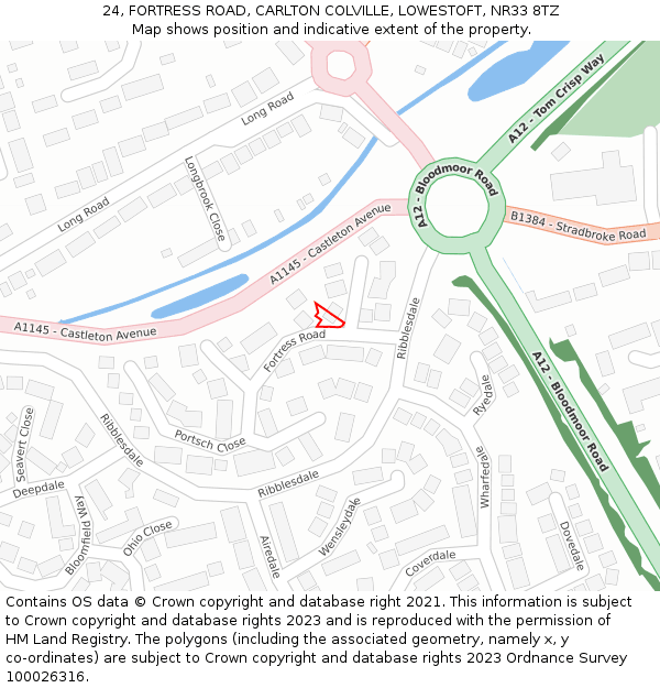 24, FORTRESS ROAD, CARLTON COLVILLE, LOWESTOFT, NR33 8TZ: Location map and indicative extent of plot