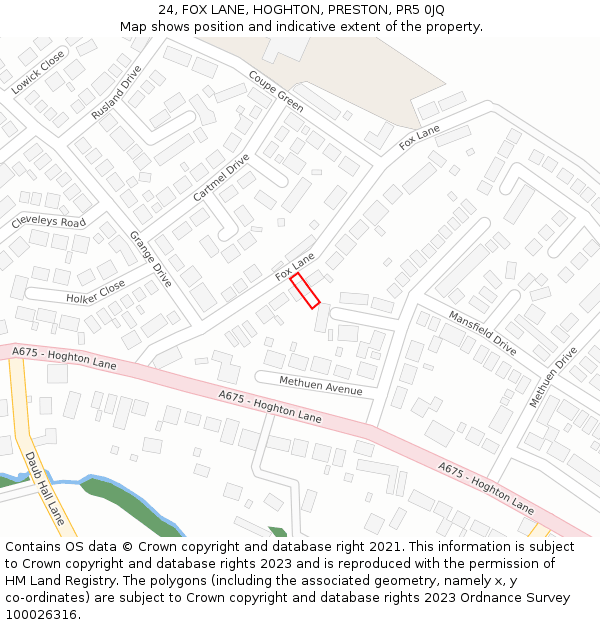 24, FOX LANE, HOGHTON, PRESTON, PR5 0JQ: Location map and indicative extent of plot
