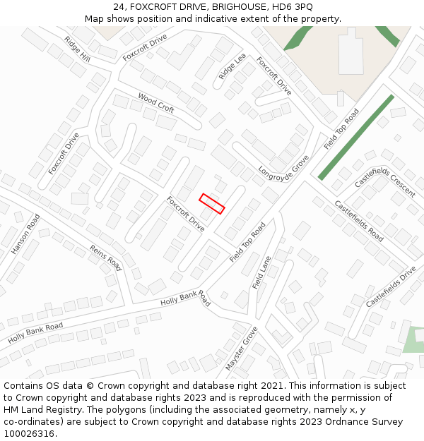 24, FOXCROFT DRIVE, BRIGHOUSE, HD6 3PQ: Location map and indicative extent of plot