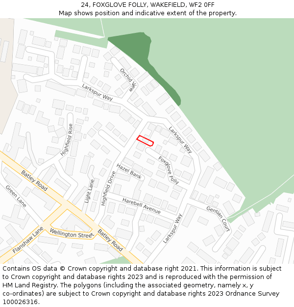 24, FOXGLOVE FOLLY, WAKEFIELD, WF2 0FF: Location map and indicative extent of plot