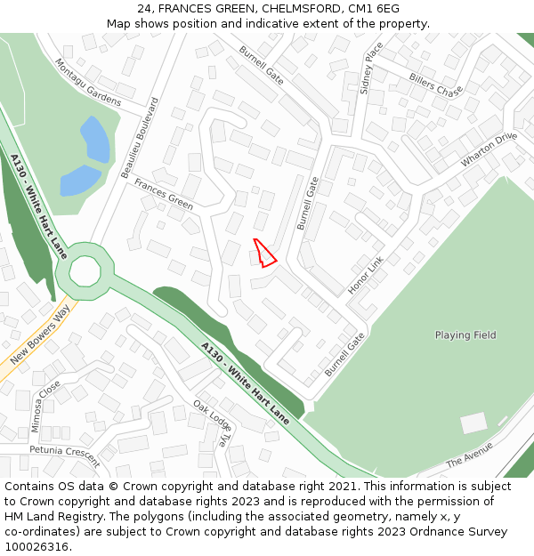 24, FRANCES GREEN, CHELMSFORD, CM1 6EG: Location map and indicative extent of plot