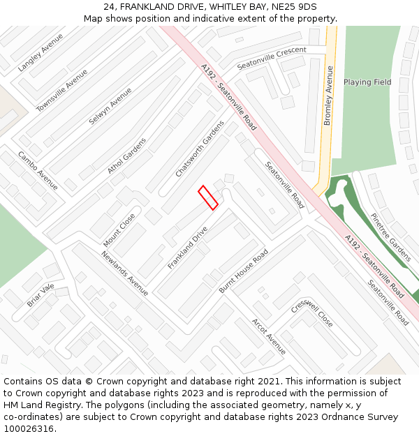 24, FRANKLAND DRIVE, WHITLEY BAY, NE25 9DS: Location map and indicative extent of plot