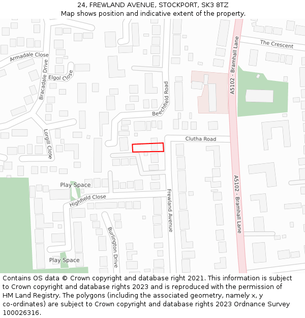 24, FREWLAND AVENUE, STOCKPORT, SK3 8TZ: Location map and indicative extent of plot