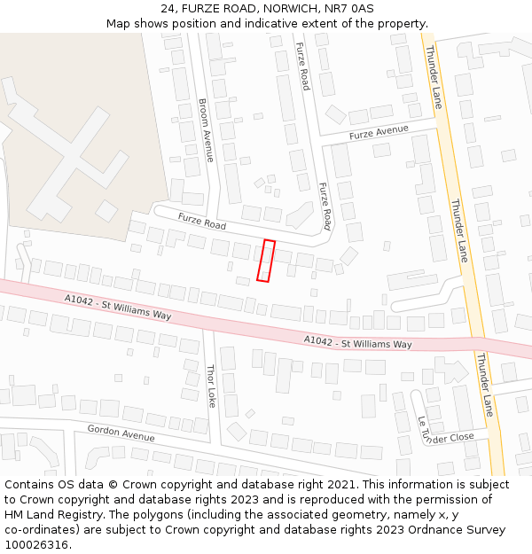 24, FURZE ROAD, NORWICH, NR7 0AS: Location map and indicative extent of plot