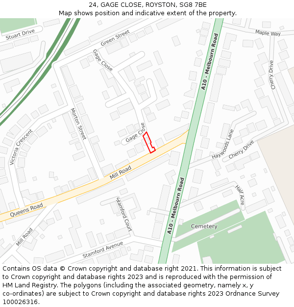 24, GAGE CLOSE, ROYSTON, SG8 7BE: Location map and indicative extent of plot