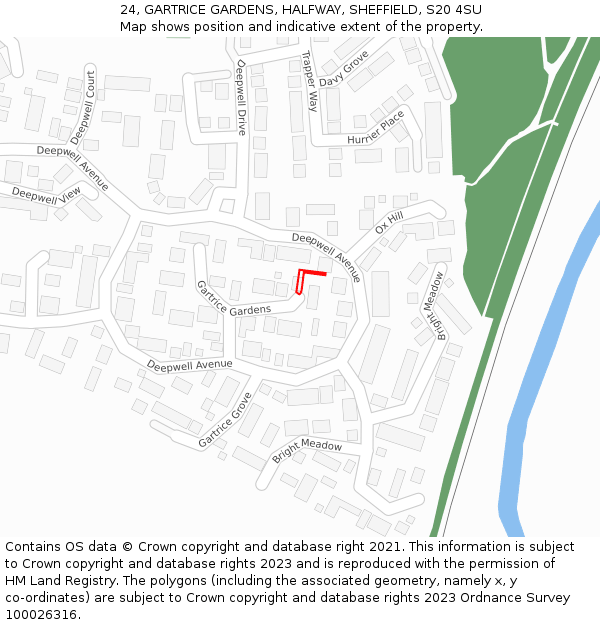 24, GARTRICE GARDENS, HALFWAY, SHEFFIELD, S20 4SU: Location map and indicative extent of plot