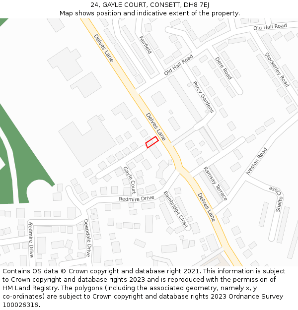 24, GAYLE COURT, CONSETT, DH8 7EJ: Location map and indicative extent of plot