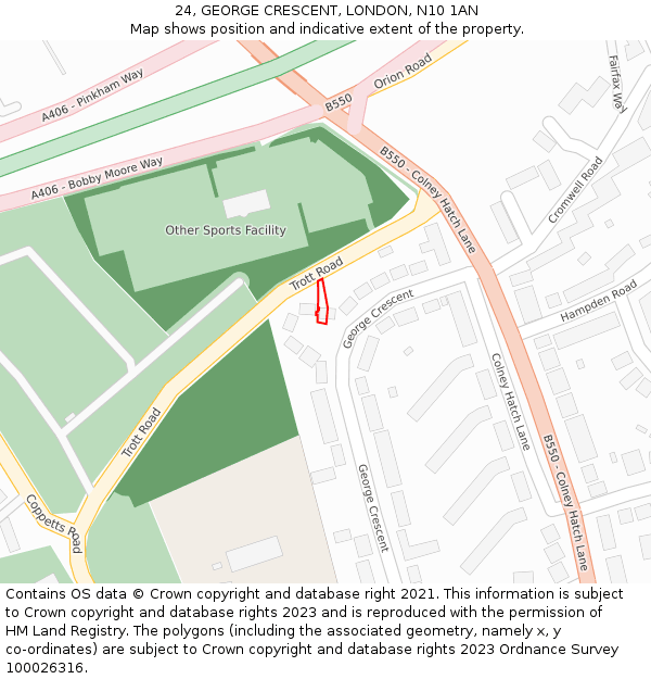 24, GEORGE CRESCENT, LONDON, N10 1AN: Location map and indicative extent of plot