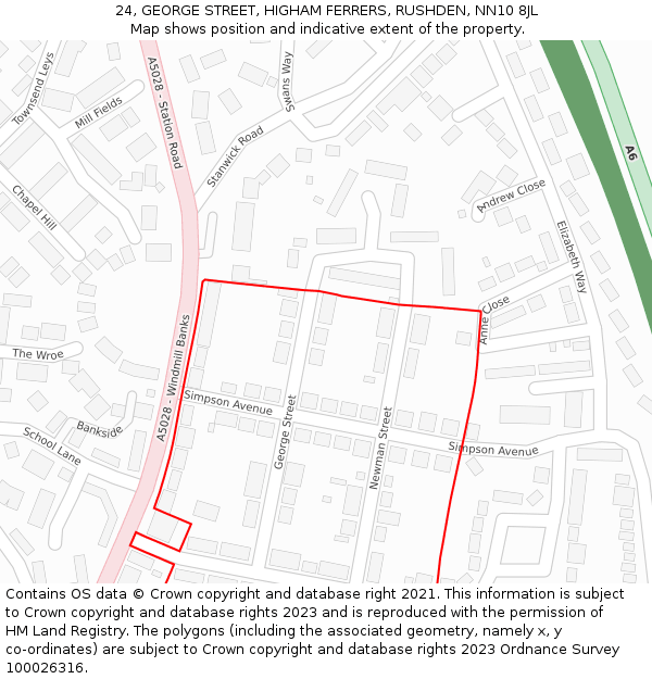 24, GEORGE STREET, HIGHAM FERRERS, RUSHDEN, NN10 8JL: Location map and indicative extent of plot