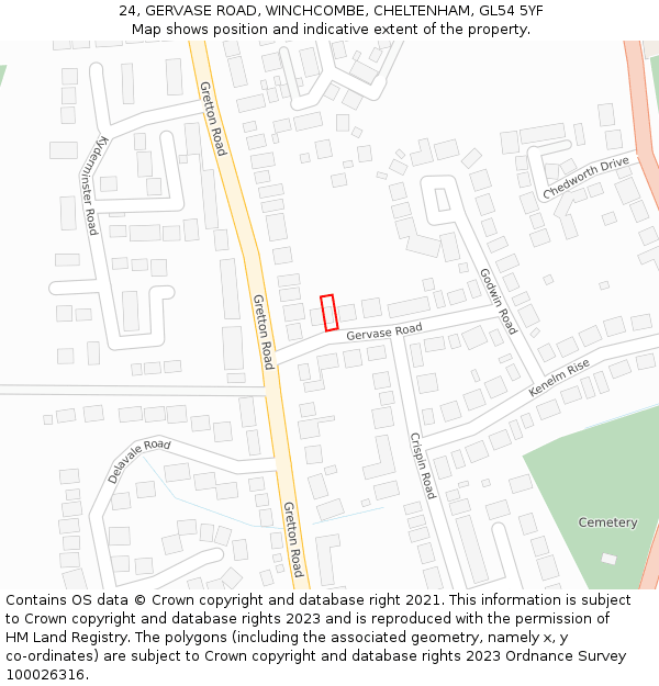 24, GERVASE ROAD, WINCHCOMBE, CHELTENHAM, GL54 5YF: Location map and indicative extent of plot