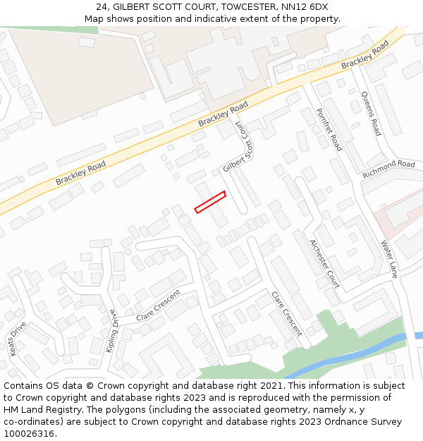 24, GILBERT SCOTT COURT, TOWCESTER, NN12 6DX: Location map and indicative extent of plot