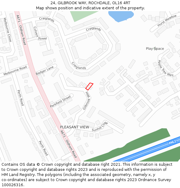 24, GILBROOK WAY, ROCHDALE, OL16 4RT: Location map and indicative extent of plot