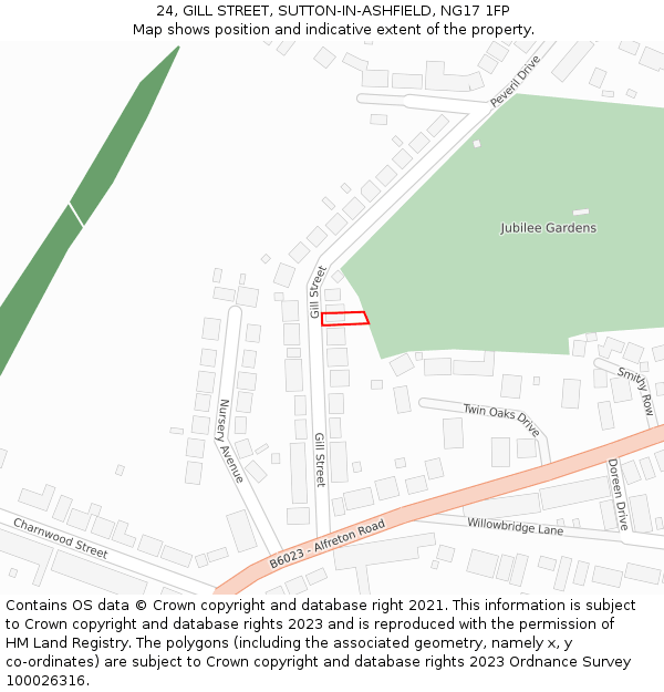 24, GILL STREET, SUTTON-IN-ASHFIELD, NG17 1FP: Location map and indicative extent of plot