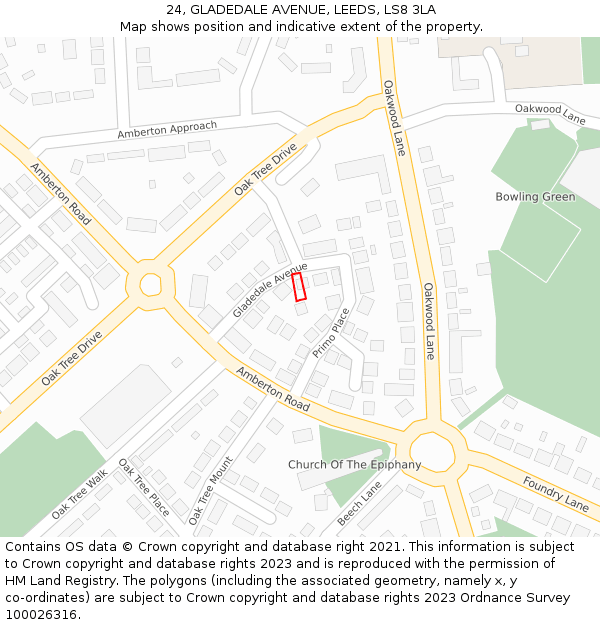 24, GLADEDALE AVENUE, LEEDS, LS8 3LA: Location map and indicative extent of plot