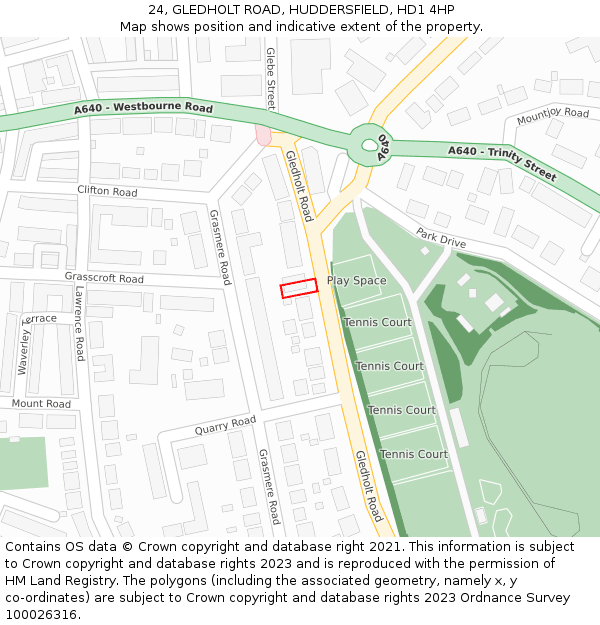 24, GLEDHOLT ROAD, HUDDERSFIELD, HD1 4HP: Location map and indicative extent of plot