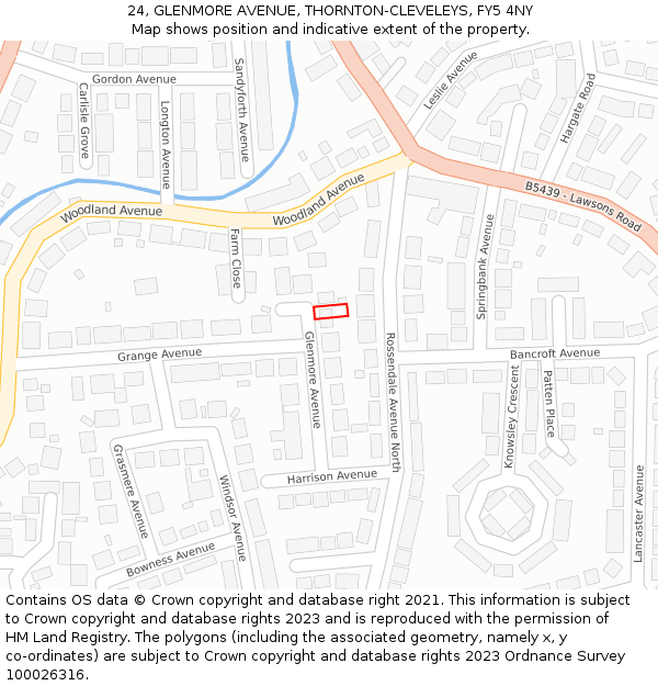 24, GLENMORE AVENUE, THORNTON-CLEVELEYS, FY5 4NY: Location map and indicative extent of plot