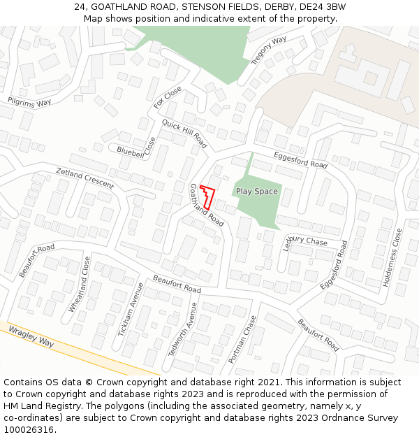 24, GOATHLAND ROAD, STENSON FIELDS, DERBY, DE24 3BW: Location map and indicative extent of plot