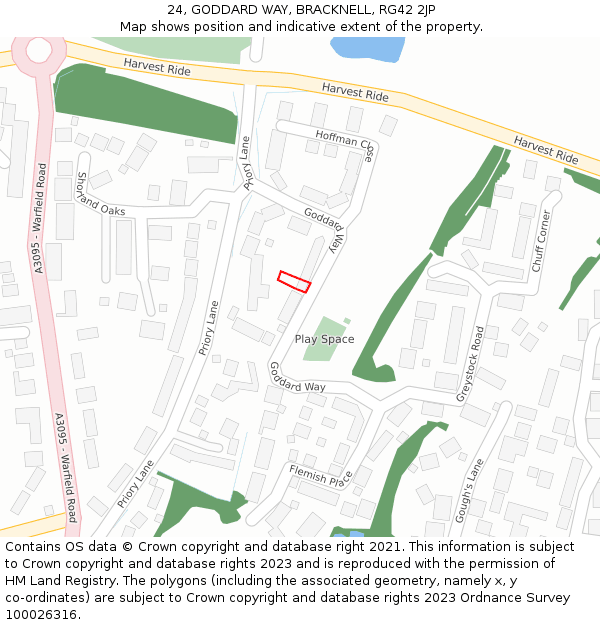 24, GODDARD WAY, BRACKNELL, RG42 2JP: Location map and indicative extent of plot