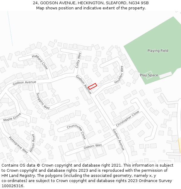 24, GODSON AVENUE, HECKINGTON, SLEAFORD, NG34 9SB: Location map and indicative extent of plot