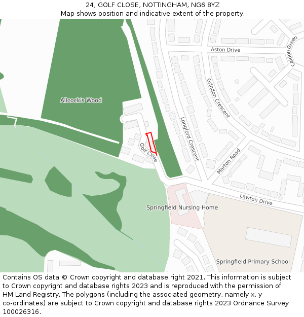 24, GOLF CLOSE, NOTTINGHAM, NG6 8YZ: Location map and indicative extent of plot