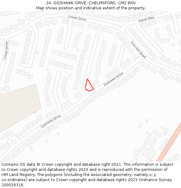 24, GOSHAWK DRIVE, CHELMSFORD, CM2 8XN: Location map and indicative extent of plot